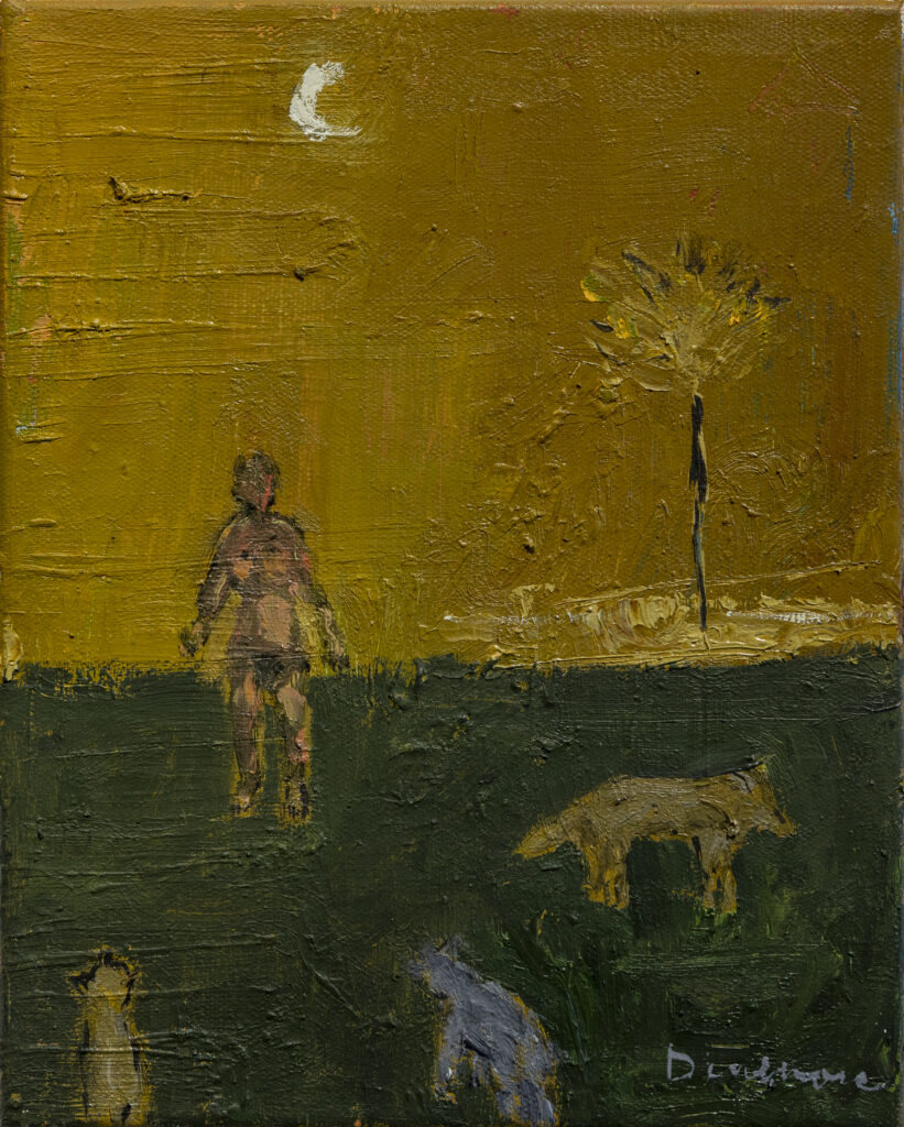 image of Woman and Coyotes, Tree, Moon